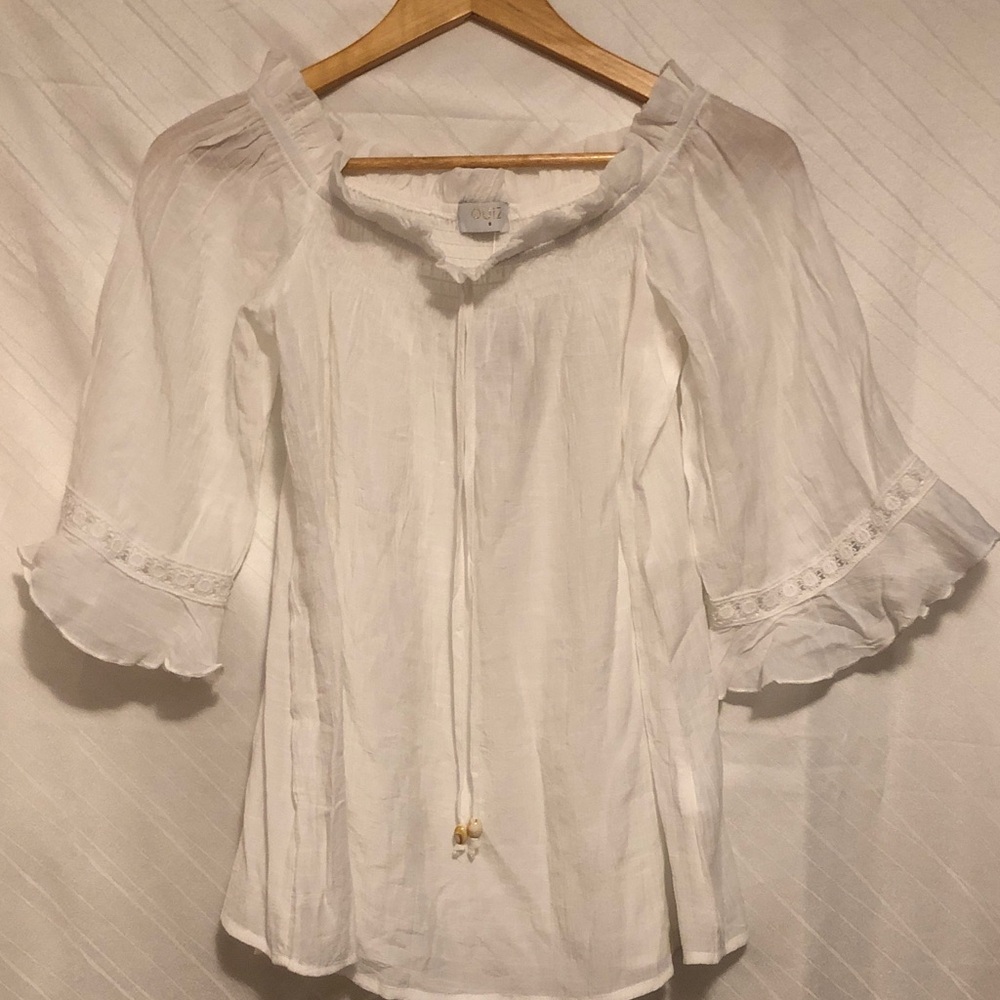 NWT- White Boho Tie-Neck Peasant Blouse